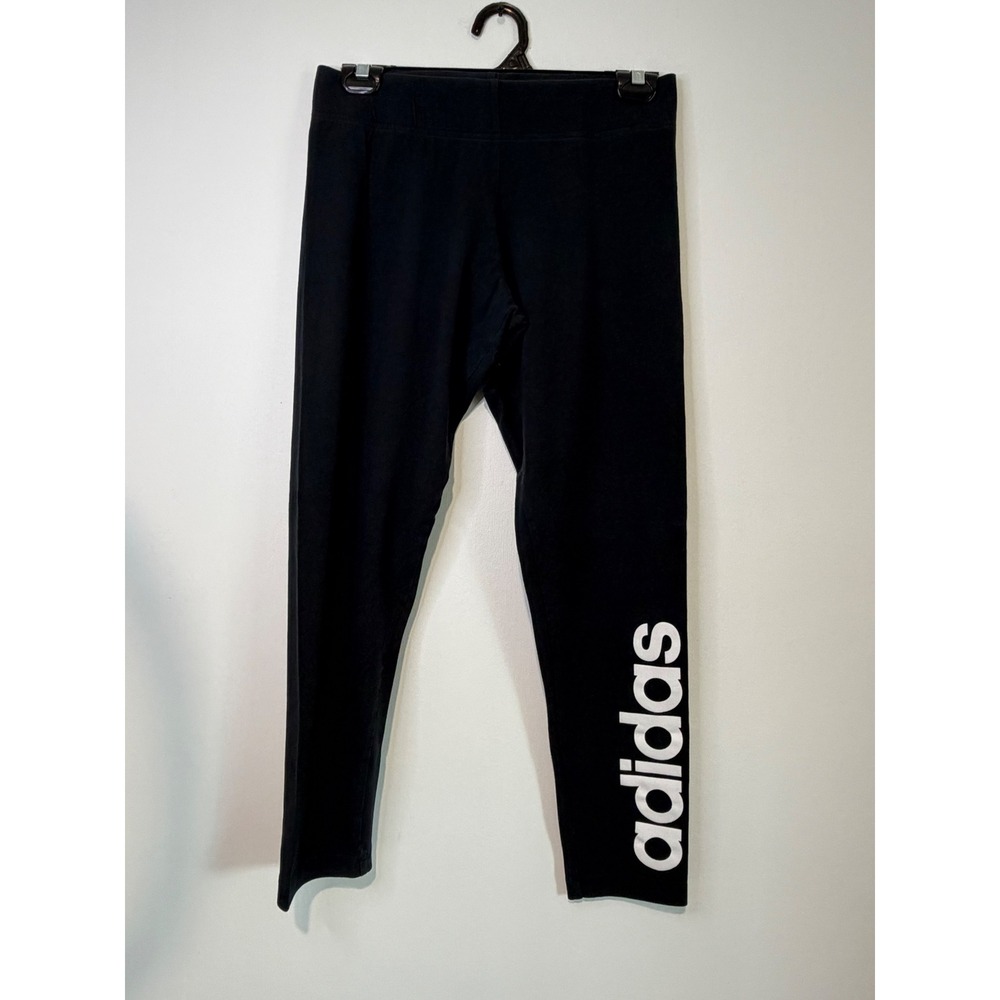 Adidas Women Black Logo Leggings Medium Activewear Sporty Athleisure Pants